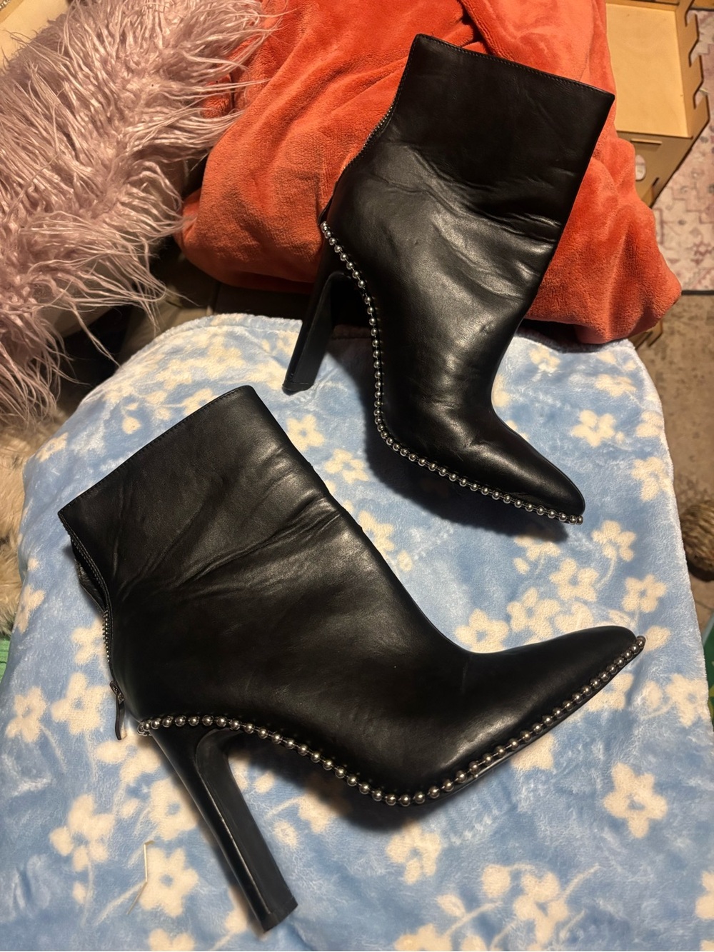 White Fox Boutique Black Stud-Trim Pointed Toe Stiletto Ankle Boots